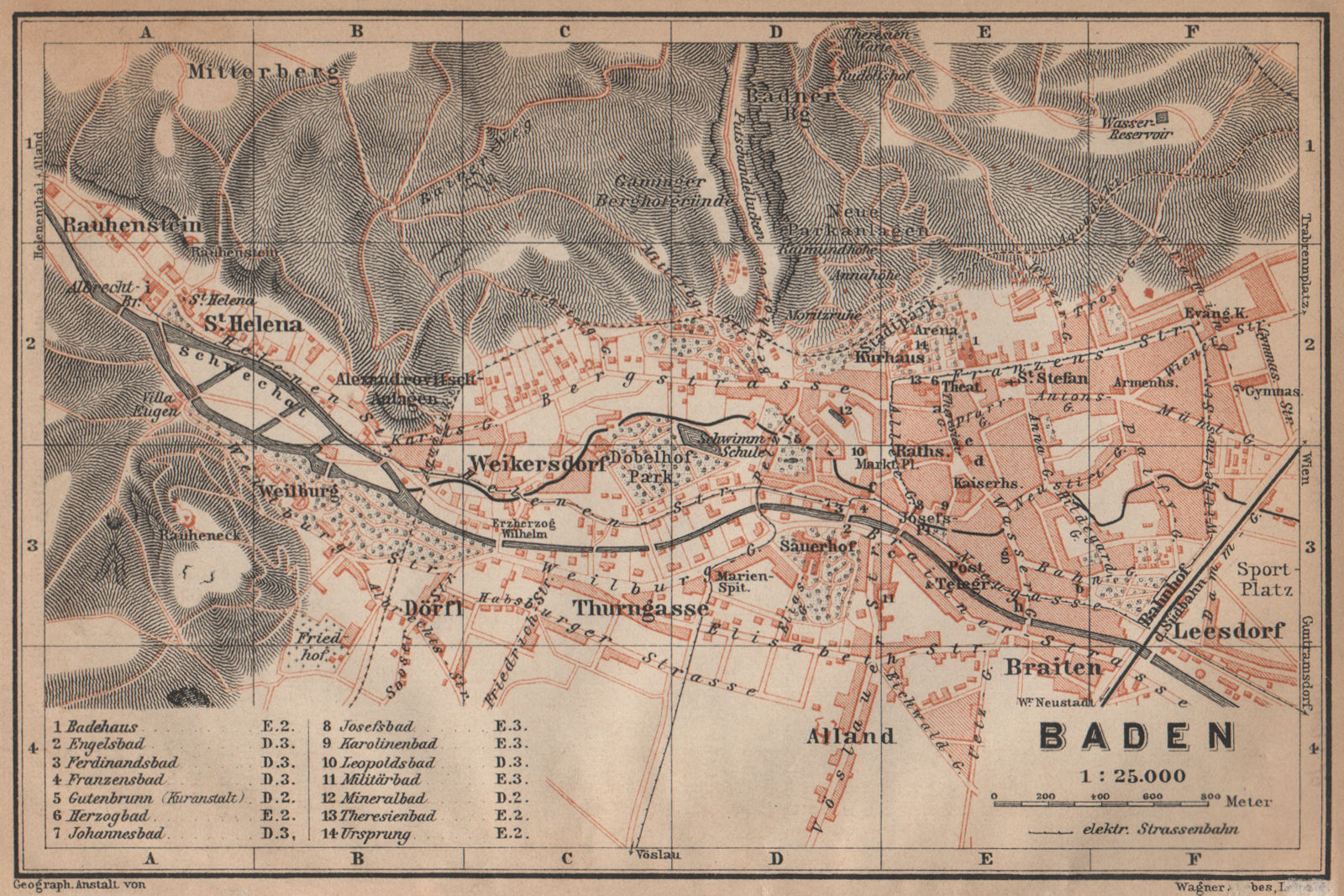 BADEN BEI WIEN /nr Vienna town city plan stadtplan. Austria Österreich 1905 map